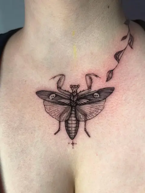 A detailed moth on the chest, with a small star beneath it.